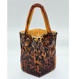 Vintage Hand Blown Glass Purse Vase Leopard, Turtle, Animal Print Glass Handbag